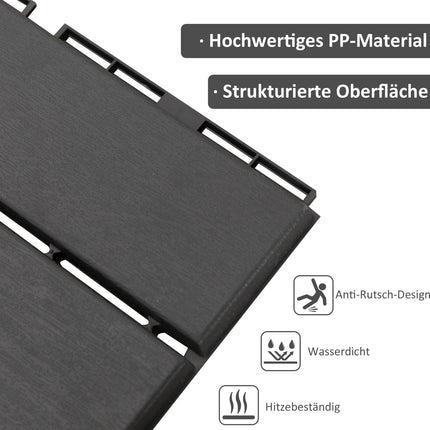 Black Plastic Balcony & Patio Click Plates, Set of 9, 30x30 cm