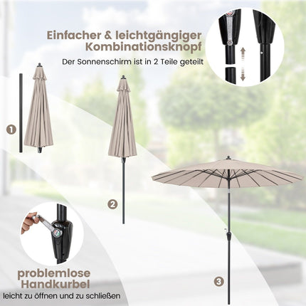 Terrassenschirm, UV-Schutz 50+, Neigbar, Kurbel, Hellbraun