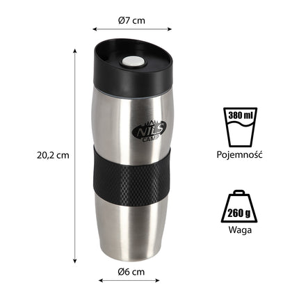 Thermal Cup, Black-Silver, Insulated, Portable