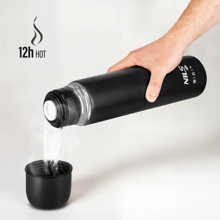 Thermos Flask 1000ml, Black, Insulated Travel Mug