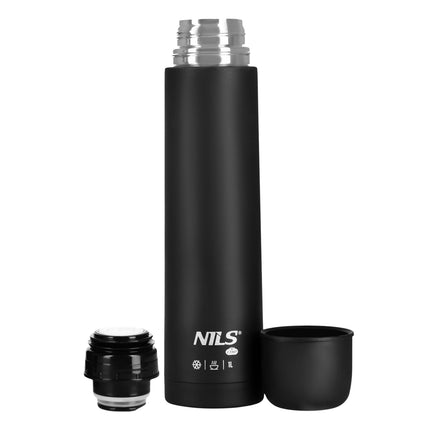 Thermos Flask 1000ml, Black, Insulated Travel Mug
