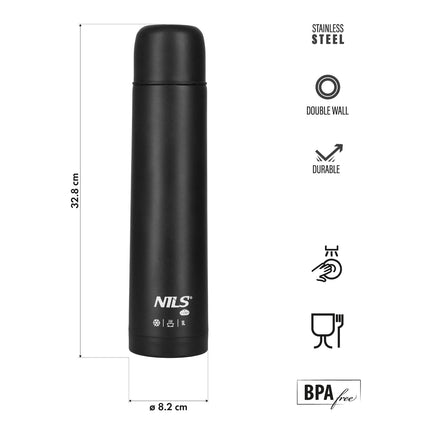 Thermos Flask 1000ml, Black, Insulated Travel Mug