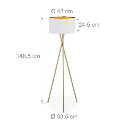 Three-legged floor lamp in white & gold