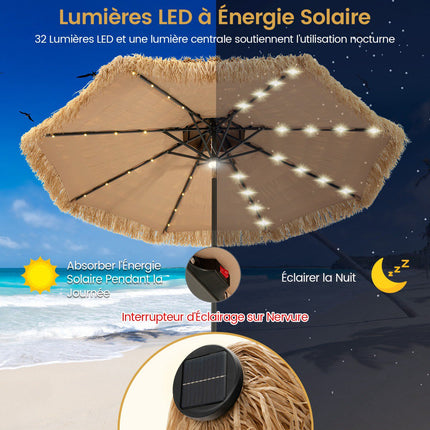 Tiki Patio Umbrella 270 cm, Solar LED, Tilt