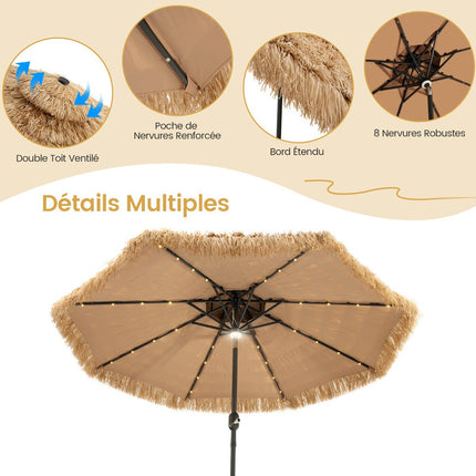 Tiki Patio Umbrella 270 cm, Solar LED, Tilt