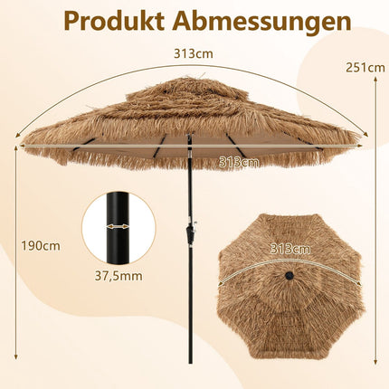 Tiki Straw Umbrella with Solar LED Lights, 313 cm