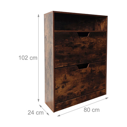 Tilt-Out Shoe Cabinet with Open Shelf, Adjustable Dividers