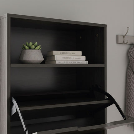 Tilt-Out Shoe Cabinet with Open Shelf Storage