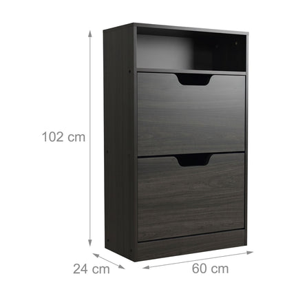 Tilt-Out Shoe Cabinet with Open Shelf Storage