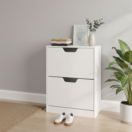 Tilt-Out Shoe Cabinet with Open Shelf Storage