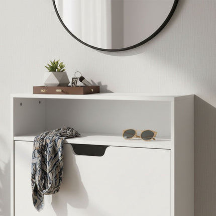 Tilt-Out Shoe Cabinet with Open Shelf Storage