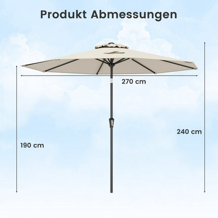 Tiltable 270 cm Beige Outdoor Patio Umbrella