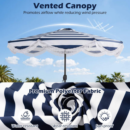 Tiltable Beach Umbrella, 278 cm, Blue/White Stripes