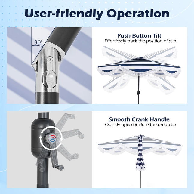 Tiltable Beach Umbrella, 278 cm, Blue/White Stripes
