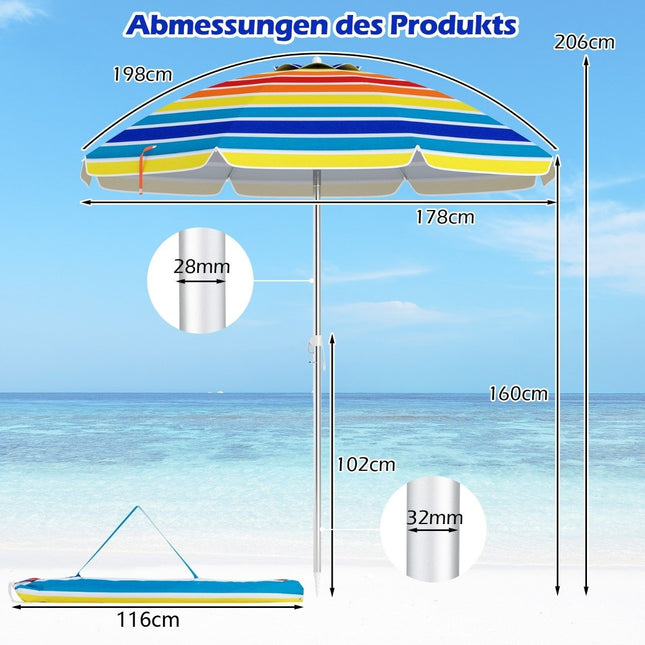 Tiltable Outdoor Umbrella with Anchor, 178 cm, Portable