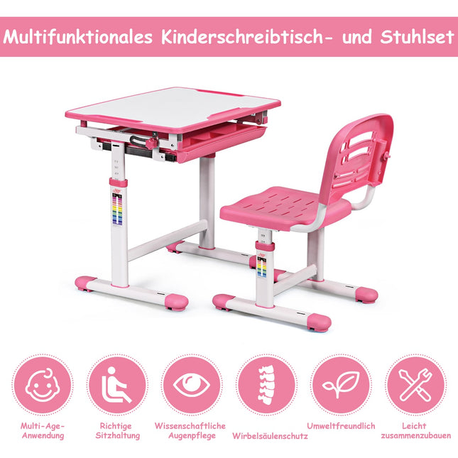 Tiltable children's desk, youth desk, pink