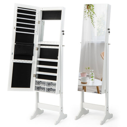 Tilt-adjustable jewelry cabinet with full-length mirror and white LED lights