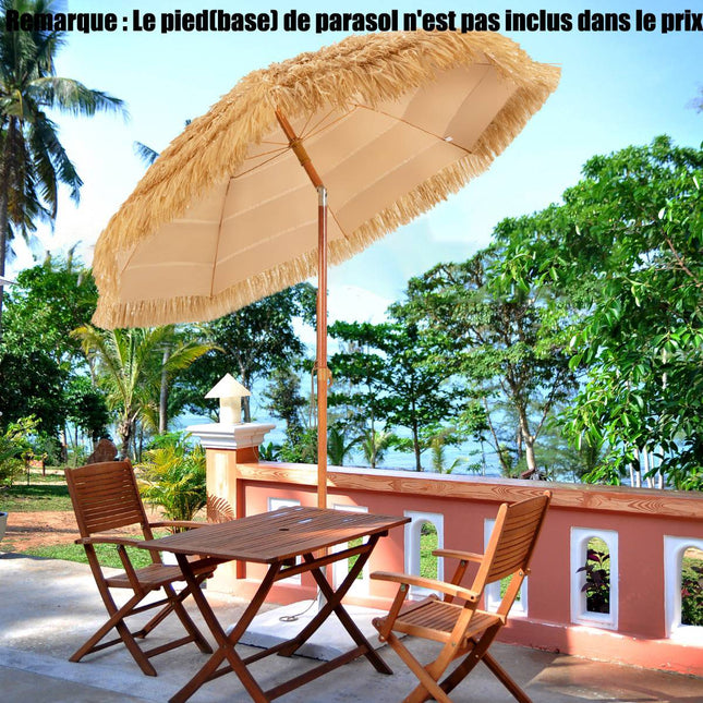 Tilting Beach Umbrella 200cm, Thatched Roof, Sand Anchor