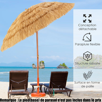 Tilting Beach Umbrella 200cm, Thatched Roof, Sand Anchor