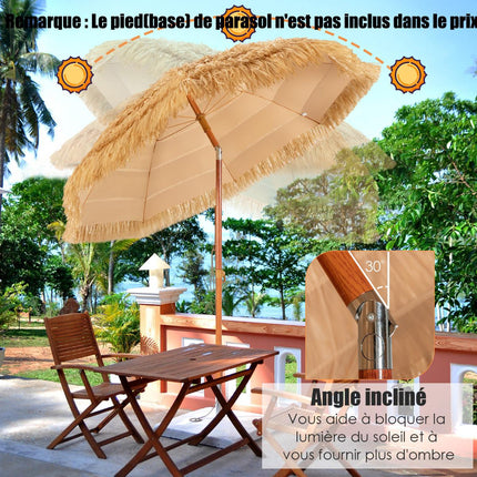 Tilting Beach Umbrella 200cm, Thatched Roof, Sand Anchor