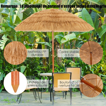 Tilting Beach Umbrella 200cm, Thatched Roof, Sand Anchor