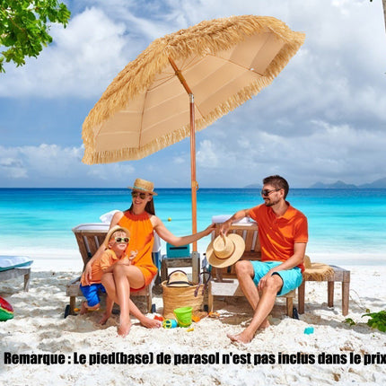 Tilting Beach Umbrella 200cm, Thatched Roof, Sand Anchor
