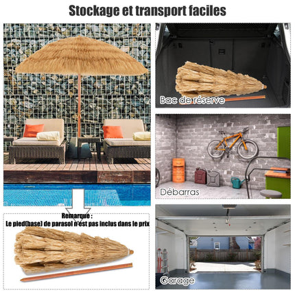 Tilting Beach Umbrella 200cm, Thatched Roof, Sand Anchor
