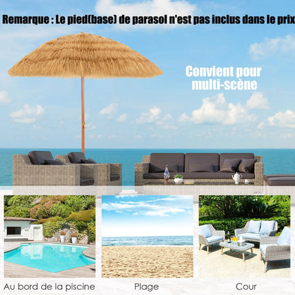 Tilting Beach Umbrella 200cm, Thatched Roof, Sand Anchor