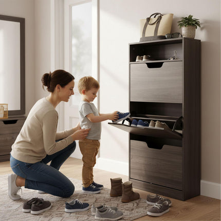 Tilting Shoe Cabinet with Adjustable Compartments
