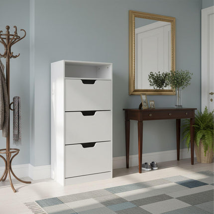 Tilting Shoe Cabinet with Adjustable Compartments