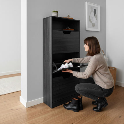 Tilting Shoe Cabinet with Adjustable Compartments