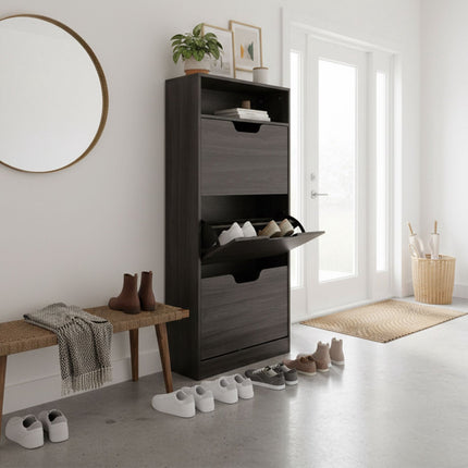Tilting Shoe Cabinet with Adjustable Compartments