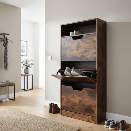 Tilting Shoe Cabinet with Adjustable Compartments & Shelf