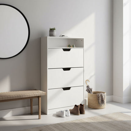 Tilting Shoe Cabinet with Adjustable Compartments & Shelf