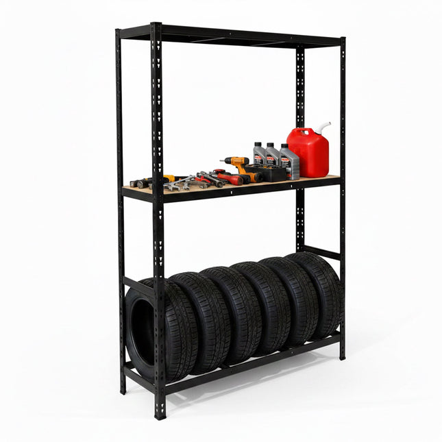 Tire Rack, 2-Shelf Steel, Adjustable Spacing