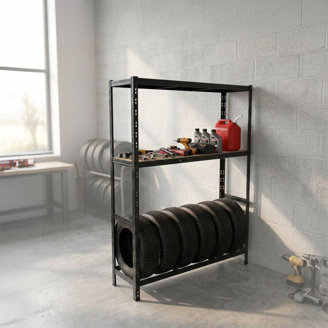 Tire Rack, 2-Shelf Steel, Adjustable Spacing