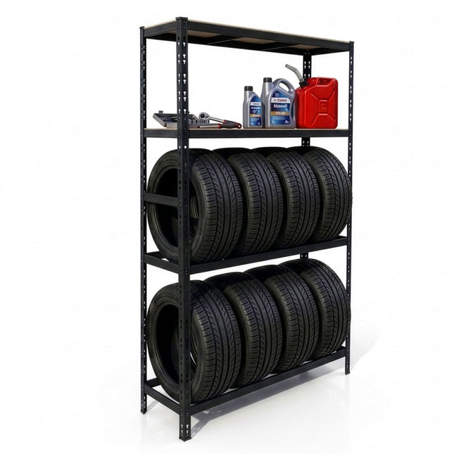 Tire Rack, 2-Shelf Steel Storage with Adjustable Spacing