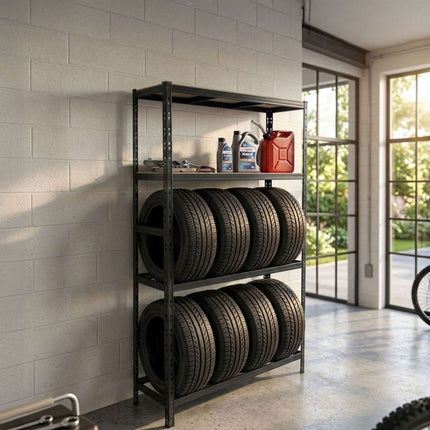 Tire Rack, 2-Shelf Steel Storage with Adjustable Spacing