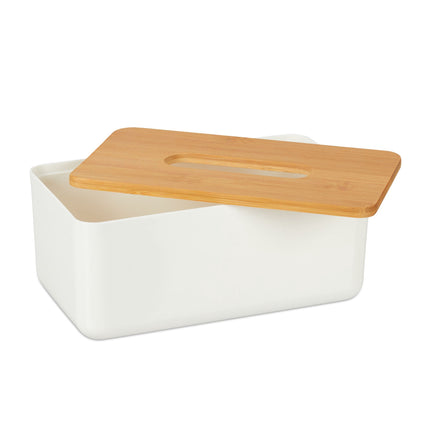 Tissue box with bamboo lid