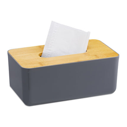 Tissue box with bamboo lid