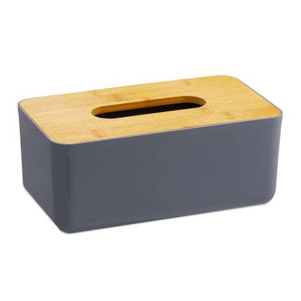 Tissue box with bamboo lid