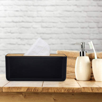 Tissue box with bamboo lid