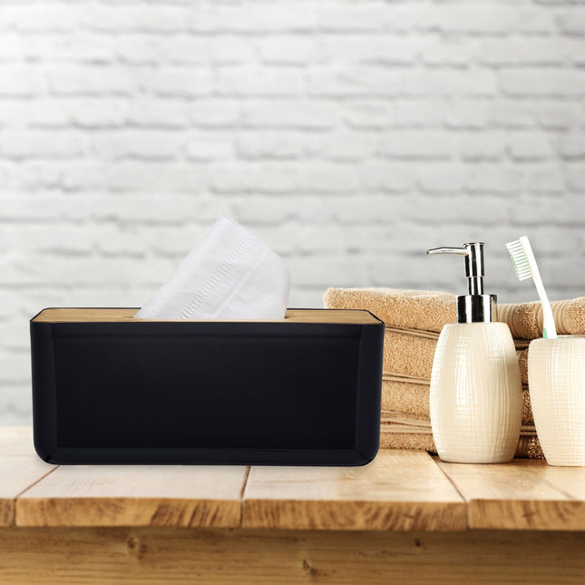 Tissue box with bamboo lid