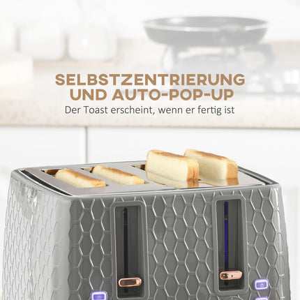 Toaster & Kettle Set, 1.7L, 4-Slice, Grey Plastic