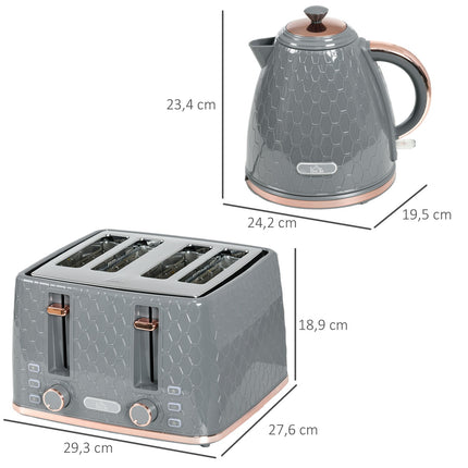 Toaster & Kettle Set, 1.7L, 4-Slice, Grey Plastic