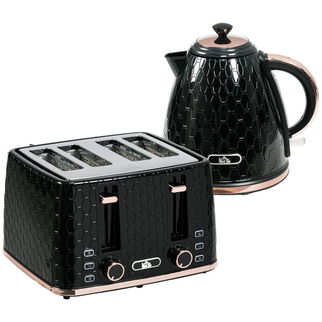 Toaster & Kettle Set, Black, 1.7L, 4-Slice Capacity