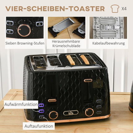 Toaster & Kettle Set, Black, 1.7L, 4-Slice Capacity