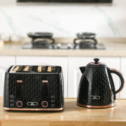Toaster & Kettle Set, Black, 1.7L, 4-Slice Capacity