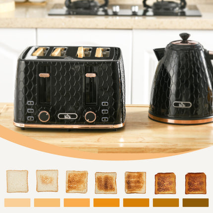 Toaster & Kettle Set, Black, 1.7L, 4-Slice Capacity
