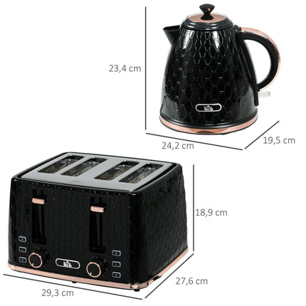 Toaster & Kettle Set, Black, 1.7L, 4-Slice Capacity